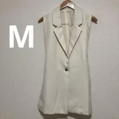 ノースリーブテーラードベスト アイボリー M リボン サイドスリット