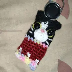 キーカバー　キーホルダー　あみぐるみ　キーケース　ハチワレ　猫　猫グッズ