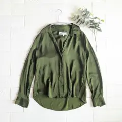 ZARA とろみ素材 カーキグリーンシャツ ブラウス 長袖
