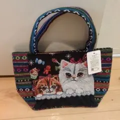 新品☆猫とお菓子の刺繍ハンドバッグ