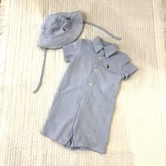 【ラルフローレン/Ralph Lauren】 ロンパース・帽子セットライトブルー