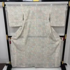 夏着物 小紋 絽 亀甲のカラフルな染め 正絹AK-8031