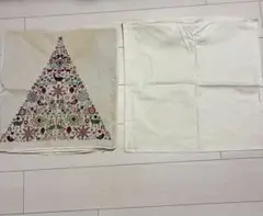 クリスマスツリー刺繍クッションカバー２枚