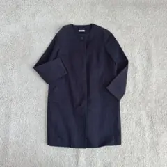 イエナ ノーカラーコート ロング丈 ストレッチ スプリングコート 無地 コットン
