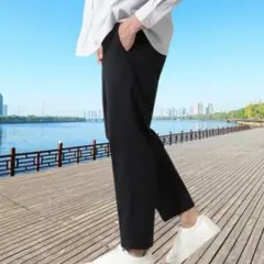 新品 メンズ カジュアルパンツ ストレート イージー パンツ S 黒 シンプル