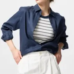 UNIQLO ユニクロ プレミアム リネン シャツ 長袖 XL ネイビー