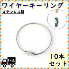 ワイヤーキーリング キーチェーン 10本セット キーホルダー ロックワイヤー 銀