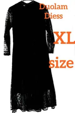 Duolam Diess XLサイズ 黒 レース 長袖 Aライン ワンピース