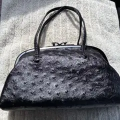 美品　オーストリッチ　がま口ハンドバッグ　黒