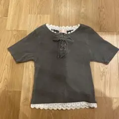 新品未着用／グレー 半袖 Tシャツ レーストリム付き