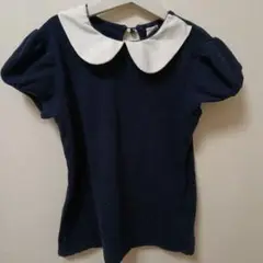 ネイビー 半袖シャツ 白い襟付き