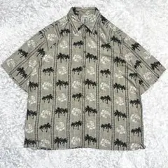 ふわさら　レーヨンシャツ　柄シャツ　アロハシャツ　パームツリー　総柄　半袖シャツ
