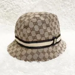 グッチ ハット シェリーライン ロゴプレート キャンバス ブラウン L