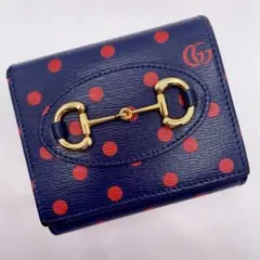 ✨美品✨希少✨グッチ ホースビット 二つ折り財布 ポルカドット