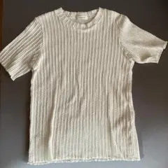 リブ編み ホワイト 半袖Tシャツ
