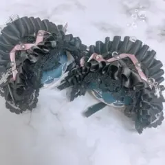 ヘッドドレス ブラック×ピンク ペアセット おまんじゅう ちびぐるみ ぬい