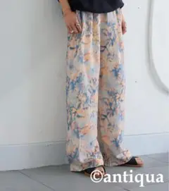 ✴︎完売品✴︎antiqua 水彩柄リラクシーストレートパンツ　オレンジ　L