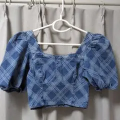 ☆H＆М☆DIVIDED☆デニム チェック柄 クロップドトップス Mサイズ