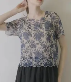 idem 花柄シアー半袖トップス