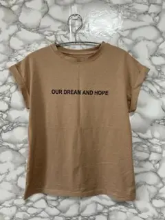 【115】ベージュ レディース半袖Tシャツ OUR DREAM AND HOPE