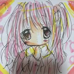 新作。手描きイラスト。横向き小色紙。女の子