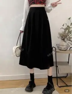 SHEIN黒 ハイウェスト フレアロングスカート M