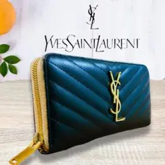 【美品】イブサンローラン カサンドラ ゴールドロゴ金具ラウンドファスナー長財布