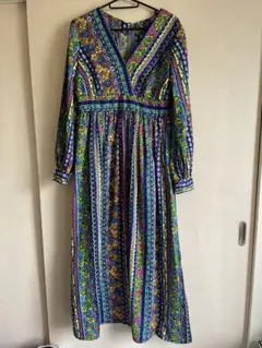 ヴィンテージ　ロングワンピース　サイケ　70s 昭和レトロ　ヒッピー