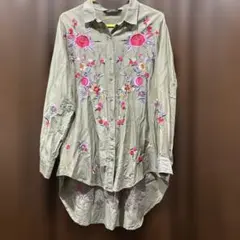 ZARA フラワー刺繍 長袖シャツ
