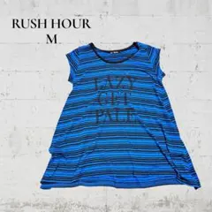 【RUSH HOUR】【M】美品　半袖シャツ　大きめ　ゆったり　袖丈短め　ブルー