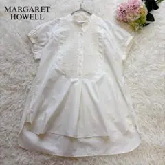 【美品】マーガレットハウエル　ピンタック　バンドカラーシャツ　コットン　半袖　2