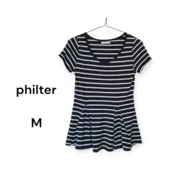 philter ボーダー フレアチュニック M ブラック 黒