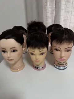 ショートヘアウィッグ 6体セット ブラック　カットウィッグ