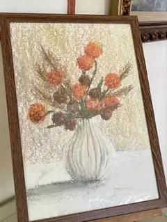 クレヨン画　花瓶の花