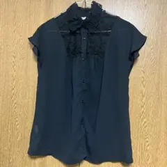 Kikuya レース襟 ブラックノースリーブシャツ