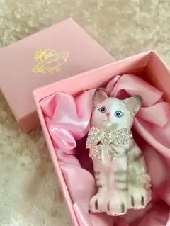 【新品未使用】ピィアース 猫のジュエリーボックス(リボンネコ、グレー)
