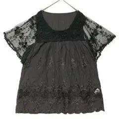 Siclienne シシリエンヌ レースフレア袖ブラウス M〜L ブラック 黒