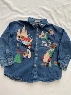 レトロ　くま刺繍デニムシャツ 110