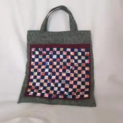 パッチワークデザイン トートバッグ　サブバッグ　縦33cm×横30cm 裏地付き