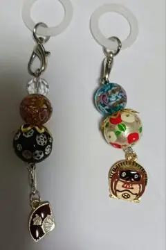 とんぼ玉とたぬきチャーム　アンブレラマーカー