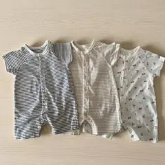 半袖ロンパース3枚セット ストライプ2枚・フルーツ1枚 サイズ70