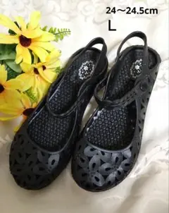 美品　フラワーラバーサンダル バッグストラップ 花柄　Ｌサイズ