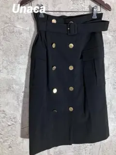 ☘️Unaca ダブル 金ボタン タイトスカート アナカ　膝丈スカート