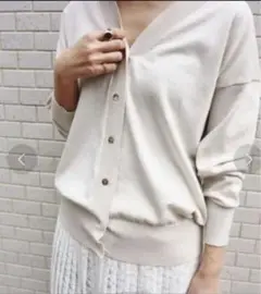 IENA filartex Vネック カーディガン ナチュラル
