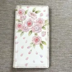 未使用☆浅草文庫　本革　桜の花柄スマホケース ホワイト・ピンク