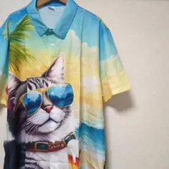 新品 ねこ ビール オープンカラー アロハ シャツ
