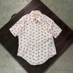 7SM2【年代物】70’s 総柄シャツ　半袖　花柄　ドット　古着used