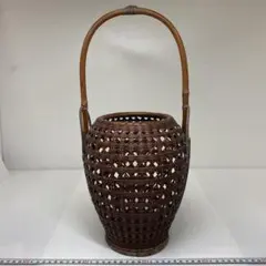 竹芸家　【籠造りの名工】【島村白峰斎】造　竹編み　花籠　花入れ　花生け　茶道具 竹芸家 【籠造りの名工】【島村白峰斎】造 竹編み 花籠 花入れ