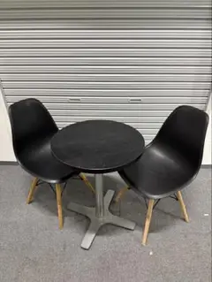 イームズ風チェア2脚　テーブル55cm セット　黒　カフェセット
