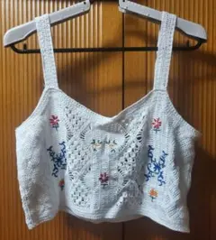 刺繍入り☆透かし編みクロップドトップ